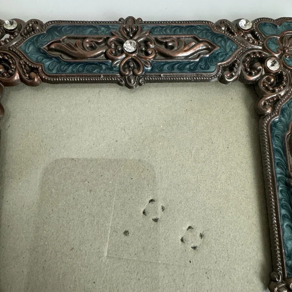 Vintage Picture Frame Metal Enamel Stones Ornament